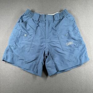 AFTCO Fishing Shorts Mens 32 Blue Nylon Elastic Waist Pockets Quick Dry *FLAW